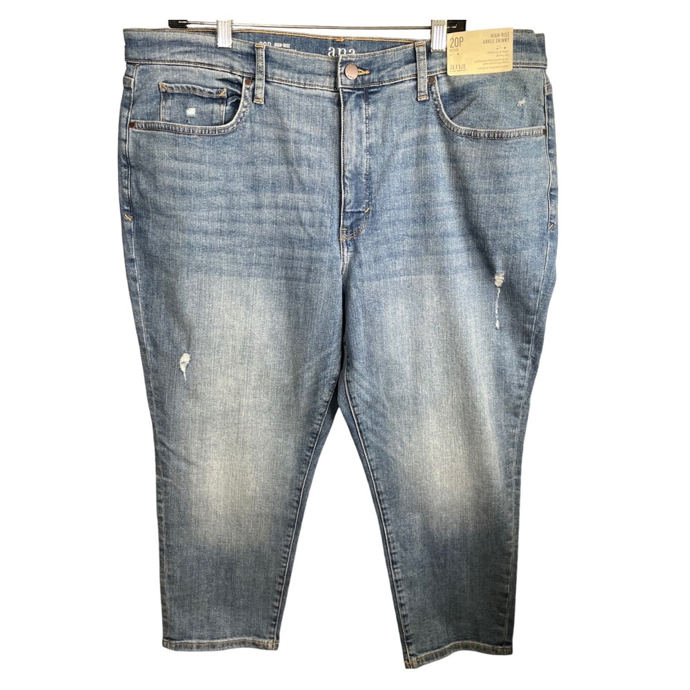 ANA High Rise Ankle Skinny Jeans Womens 20P Petite Blue Distressed Stretch Denim